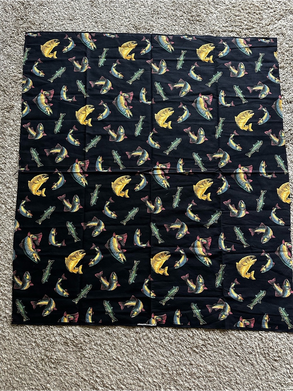 Springs Industries trout fish fabric 40 x 45 black fishing cabin sewing